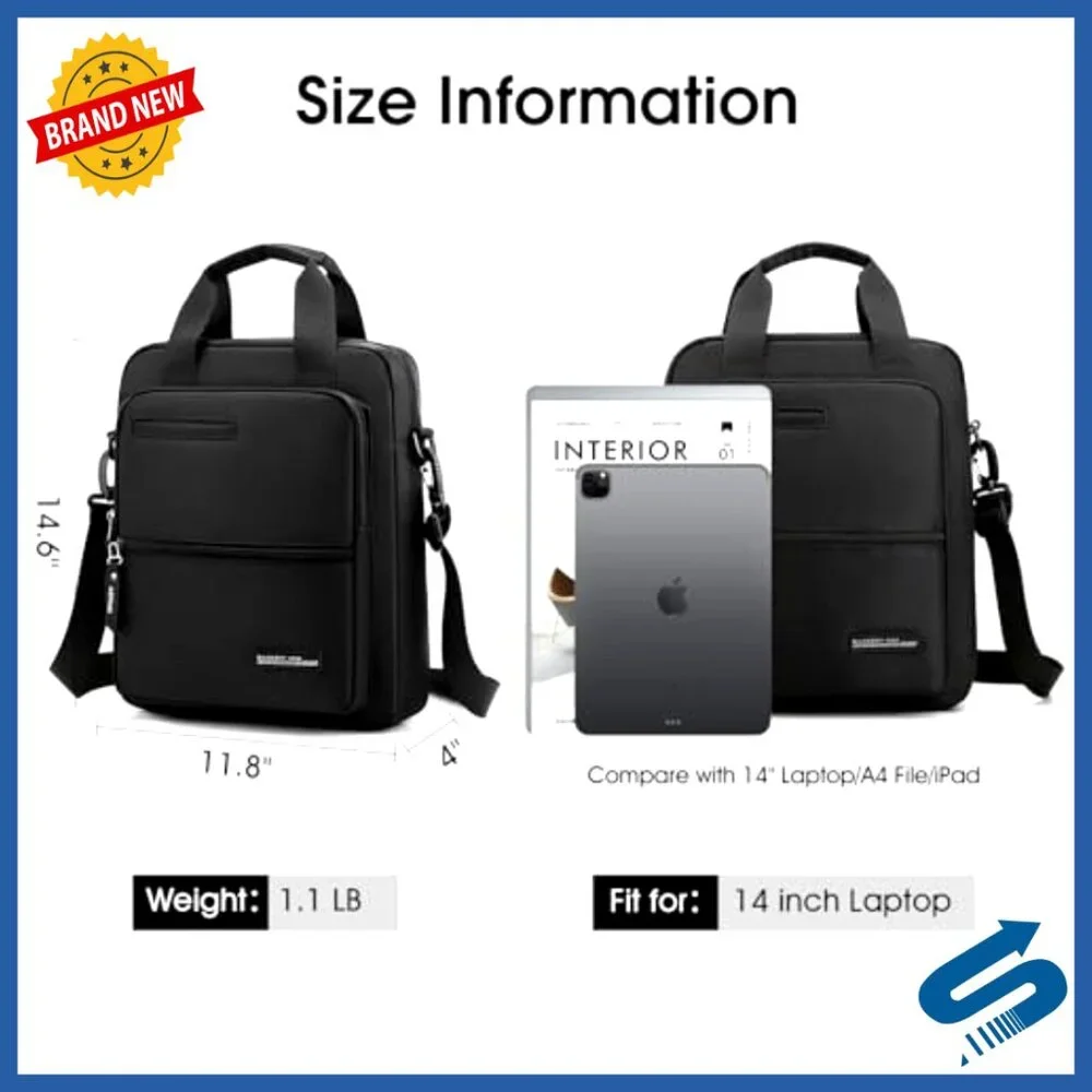 Men's Nylon Messenger Bag for 14-Inch Laptop, Water Resistant, 9 Pockets